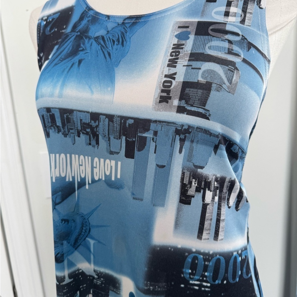 Vintage New York 2000s Blue and Black Sleeveless Maxi Dress fairy grunge M - Picture 3 of 8